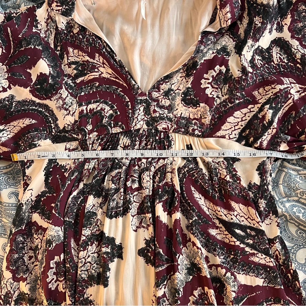Free People Say You Love Me long-sleeve dress in burgundy and ivory SZ S - Picture 9 of 9